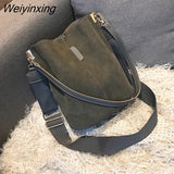 Weiyinxing Bag Women Bucket Shoulder Bag Large Capacity Vintage Matte PU Leather Lady Handbag Luxury Designer Bolsos Mujer Black