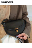 Weiyinxing Fashion Womens Saddle Shoulder Bag Luxury Designer Handbag Simple Solid Color Semicircle Elegant Gentle Lady Crossbody Bags