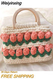 Weiyinxing Knit Flower Women Shoulder Bags Handmade Woven Lady Handbag Cotton Tote Shopper Bag Daisy Women Travel Beach Bag Purses 0409