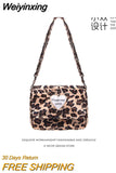 Weiyinxing Leopard Print Women Furry Shoulder Crossbody Bag Soft Plush Cool Girls Messenger Bags Fashion Design Ladies Purse Handbags