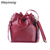 Weiyinxing YIDE Vintage Fashion Small Women Leather Bucket Bag Handbag Tassel Drawstring Shoulder Bag Messenger Crossbody Bags Purses