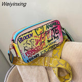 Weiyinxing YIDE New Graffiti Design Small PU Leather Crossbody Shoulder Bags for Women 2023 Lady Trendy Travel Branded Handbags Purses