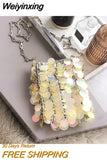 Weiyinxing Women Mini Bag Sequins Handbags Silver Bag Women Small Tote Bag Bling Bling Fashion Lady Bucket Handbags Girls Glitter Purses