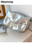 Weiyinxing Winter Fashion Womens Shoulder Bag Soft Purses and Handbags Luxury Designer Silver Solid Color Pillow Cloud Crossbody Bag