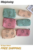 Weiyinxing Smile Corduroy Travel Cosmetic Lipstick Purse Storage Bag Kawaii Makeup Handbags Organizer Wallet Pouch Pencil Case Pen Bag