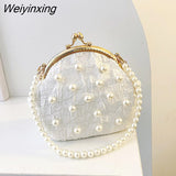 Weiyinxing Frame Luxury Party Woman Corssbody Bags Top Brand Ladys Evening Clutch Purse Fashion Pearled Clip Bag Female Shoulder Bag
