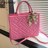 Weiyinxing Women's Handbag Creasing Small Square Bag 2023 Summer New Contrast Color Silk Scarf Handbag Simple Casual Shoulder Diagonal Bag