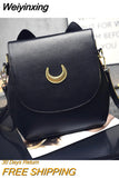 Weiyinxing Sailor Moon Satchel Luna Cat Backpack Black White Moon Pattern Women Shoulder Bag PU Leather Women Backpacks Crossbody