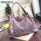 Weiyinxing Women handbags hollow out ombre floral print shoulder crossbody bags ladies pu leather totes messenger bag female Bolsa Feminina