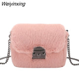 Weiyinxing YIDE Faux Rabbit Fur Bag Women Chain Crossbody Bag Shoulder Handbag Purse Mini Brand Designer Handbags Fashion Winter New