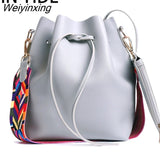 Weiyinxing YIDE Vintage Fashion Small Women Leather Bucket Bag Handbag Tassel Drawstring Shoulder Bag Messenger Crossbody Bags Purses