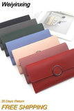 Weiyinxing Wallets Ladies Casual Simple New Women's Clutches Long Tri-fold Wallets Documents Coin Purses Card Holders Solid Color