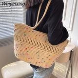 Weiyinxing Beach Basket Summer Bag straw Bag Ffashion Beach Bbags Big Rattan Shoulder Bags Large Capacity Woven Bag Hand-Made Handbags