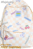 Weiyinxing Women Laptop Plaid College Bag Cute Cartoon Girl Travel Backpacks Nylon Fashion Lattice Ladies Kawaii Backpack Female School Bag