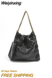 Weiyinxing Ruched Large Capacity Tote Bag Quilted Women Shoulder Bags Drawsting Chains Handbags Luxury Soft Pu Leather Big Purses