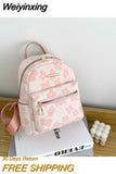 Weiyinxing Leather Shoulder Mini Small Backpack Multi-Function Ladies Phone Pouch Pack Flower Print Ladies School Backpack Bag for Women