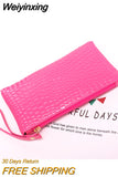 Weiyinxing Women's Handbag Korean Version Crocodile Print Handbags Lady's Mobile Phone Purse Leather Purse Long Zippered Large Capacity