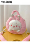 Weiyinxing Cartoon Shoulder Bag for Women Cute Pig Kawaii Bear Coin Purse Soft Plush Fluffy Doll Casual Youth Ladies Crossbody Bag Sac