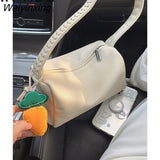 Weiyinxing Female Simple Boston Bag Ladies Fashion Niche Pillow Bag Women’s Split Leather Square Shoulder Underarm Bag Mini Handbag