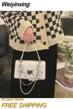 Weiyinxing Girls Small Square Shoulder Bags Pearl Chain Women PU Leather Crossbody Bag Female Heart Buckle Flap Clutch Purse Handbags