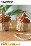 Weiyinxing Rattan Mushroom Basket Bag Designer Wicker Woven Women Handbags Lovely Summer Beach Straw Bag Bali Holiday Box Purses