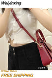 Weiyinxing Burgundy Women Shoulder Bags Pu Leather Ladies Square Crossbody Bag Luxury Female Flap Buckle Design Tote Purse Handbags