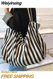 Weiyinxing Women's Tote Bag Striped Canvas Casual Handbags for Women 2023 Simple Shopping Large Capacity Woman Shopper School Shoulder Bag