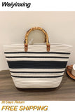 Weiyinxing Bamboo Handle Women Straw Bags Casual Tote Luxury Beach Shoulder Bag Designer Weave Handbags and Purse New Trend Shopper