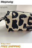 Weiyinxing Corduroy Women's Cosmetic Bag Simple Plaid Girls Canvas Pencil Case Leopard Print Ladies Lipstick Storage Bag Small Wallet