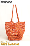 weiyinxing Hollow Finshnet Women Shoulder Bags Rope Woven Large Tote Bag Handmade Summer Beach Handbags Big Bali Shopper Purses 2023