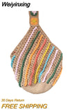 Weiyinxing Colorful Striped Crochet Women Shoulder Bags Handmade Knitted Large Tote Bag Woolen Woven Lady Handbags Big Shopper Purse