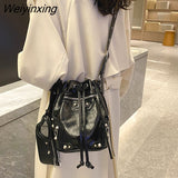 Weiyinxing Luxury Brand Bucket Designer Leather Rivet Crossbody Bags for Women Handbags Fashion Shoulder Messenger Bags Ladies Totes
