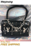 Weiyinxing Goth Women's Shoulder Bag Metalpunk Y2k Girls Small Square Messenger Bags Cross Clips Female Purse Handbags