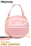 Weiyinxing women pu leather basketball bag 2023 new ball purses for teenagers circular shoulder bags female crossbody chain bag