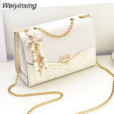 Weiyinxing Women Shoulder Messenger Bag Metal Sequin Chain Crossbody Phone Bags Ladies Luxury Designer Street Square Bags