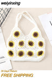 weiyinxing Sunflower Crochet Tote Bags Bohemian Granny Square Knitted Women Shoulder Bag Handmade Woven Summer Beach Handbags Small