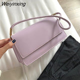 Weiyinxing Solid Color Women Shoulder Bags Totes PU Leather Fashion Flap Small Top-Handle Bags Female Casual Underarm Bags Handbags