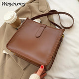 Weiyinxing Elegant Fashion Women Bucket Bag Large Capacity PU Leather All-match Shoulder Bags Ladies Texture Solid Color Handbag