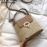 Weiyinxing YIDE Small Straw Bucket Bags For Women 2023 Summer Crossbody Bags Lady Travel Purses And Handbags Female Shoulder Simple Bag