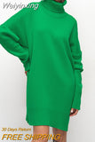 Weiyinxing Turtleneck Sweater Dress for Women Thicken Warm Oversize Knitted Dress Elegant Green Casual Christmas Party Outfits