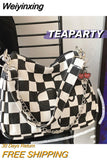 Weiyinxing Black and White Check Female Korean Version of Hong Kong Style Chessboard Underarm Bag Single Shoulder Bag Tide