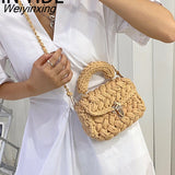 Weiyinxing Rope Knitting Women Handbag Designer Chains Woven Shoulder Crossbody Bags for Women 2023 Small Square Flap Lady Purses