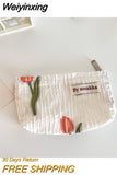 Weiyinxing Jacquard Flower Women's Cosmetic Bag Simple Portable Ladies Small Coin Purse Floral Handbags Student Girls Storage Bags