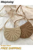 Weiyinxing Half Round Straw Bag for Women Summer Beach Rattan Shoulder Bag Zipper Woven Half Moon Crossbody Handbags Vacation Bag