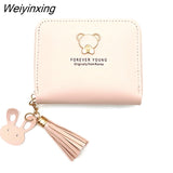 Weiyinxing Bear Decoration Women's Wallet New Fashion Short Coin Purse Card Holder Small Ladies Wallet Female Hasp Mini Clutch