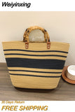 Weiyinxing Bamboo Handle Women Straw Bags Casual Tote Luxury Beach Shoulder Bag Designer Weave Handbags and Purse New Trend Shopper