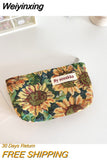 Weiyinxing Jacquard Flower Women's Cosmetic Bag Simple Portable Ladies Small Coin Purse Floral Handbags Student Girls Storage Bags