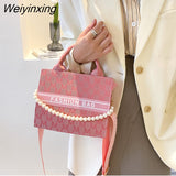 Weiyinxing Women's Square Pearl Chain Bag Large-capacity Tote Bag New Western Style Letter Printing  Shoulder Bag Trendy Messenger Bag