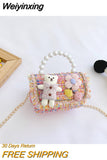 Weiyinxing Design Baby Girls Shoulder Bag Fashion Princess Pearl Handbags Coin Purse Cute Bear Children' Small Square Messenger Bags