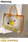 Weiyinxing Canvas Women Cute Smile Handbag Large Capacity Handle Bag Shopping Tote Bag Fashion Simple Shoulder Bag Environmental